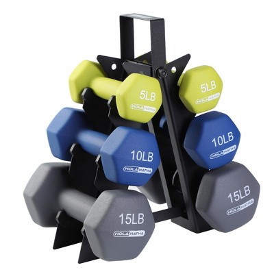 HolaHatha 5, 10, and 15 Pound Neoprene Dumbbell Free Hand Weight Set with Storage Rack, Ideal for Home Gym Exercises to Gain Tone and Definition | Target