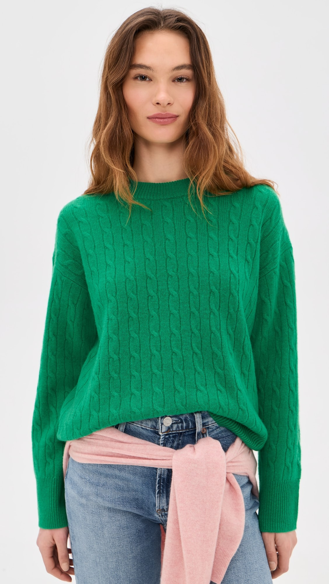 Crew Neck Cable Sweater In Cashmere | Shopbop