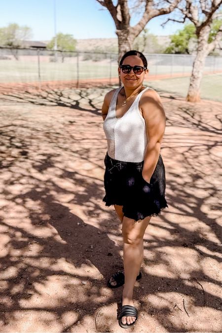 Comfy and cool outfit. Great summer outfit. These shorts are flowy and lightweight, and I love this colorblock tank. I’m linking up similar options. This specific color pattern is oos. 

#LTKfindsunder50 #LTKmidsize #LTKtravel