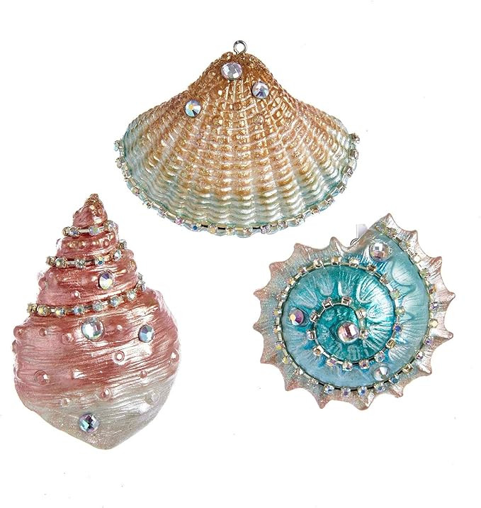 Kurt Adler Encrusted Jeweled Seashells Pink Blue Gold Christmas Holiday Ornaments Set of 3 | Amazon (CA)