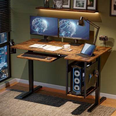 Bestier 57” Standing Gaming Desk, Height Adjustable Writing Desk, Sit to Stand up Workstation, Home Office Table for Study & Walking Pad, Rustic | Target