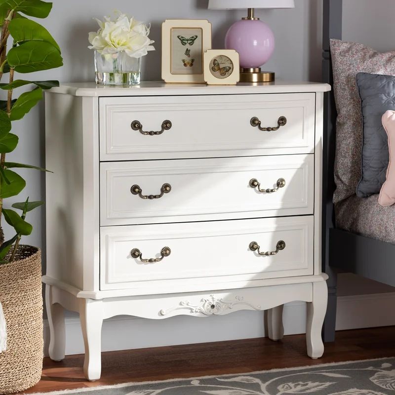 Vahit Traditional French Country Provincial White-Finished 3-Drawer Wood Storage Cabinet | Wayfair North America