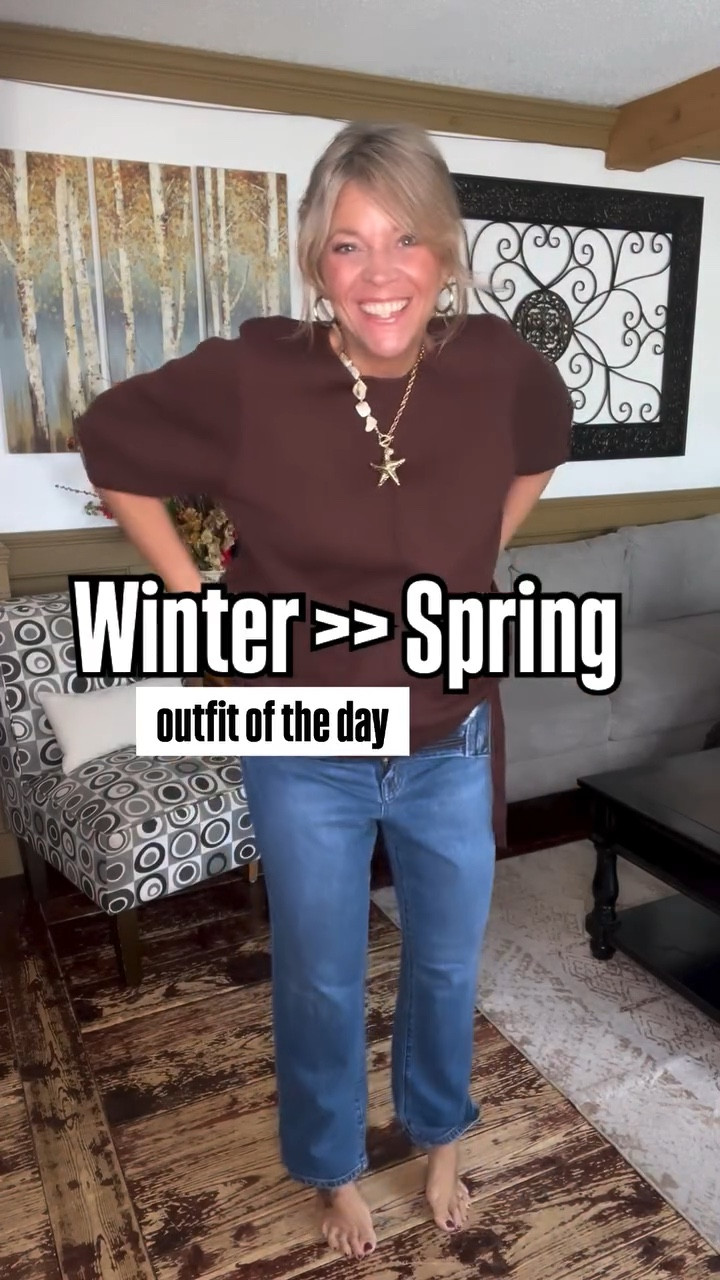 Perfect winter >> spring 🌷outfit of the day! Paired this tie waist sweater with my absolute fave straight leg jeans 👖 for a comfy yet elevated look 👀 Added fun accessories to complete my outfit.  Wearing size xl in the sweater but large would also fit fyi. Jeans 👖 size 12.

#LTKOver40 #LTKMidsize #LTKSaleAlert