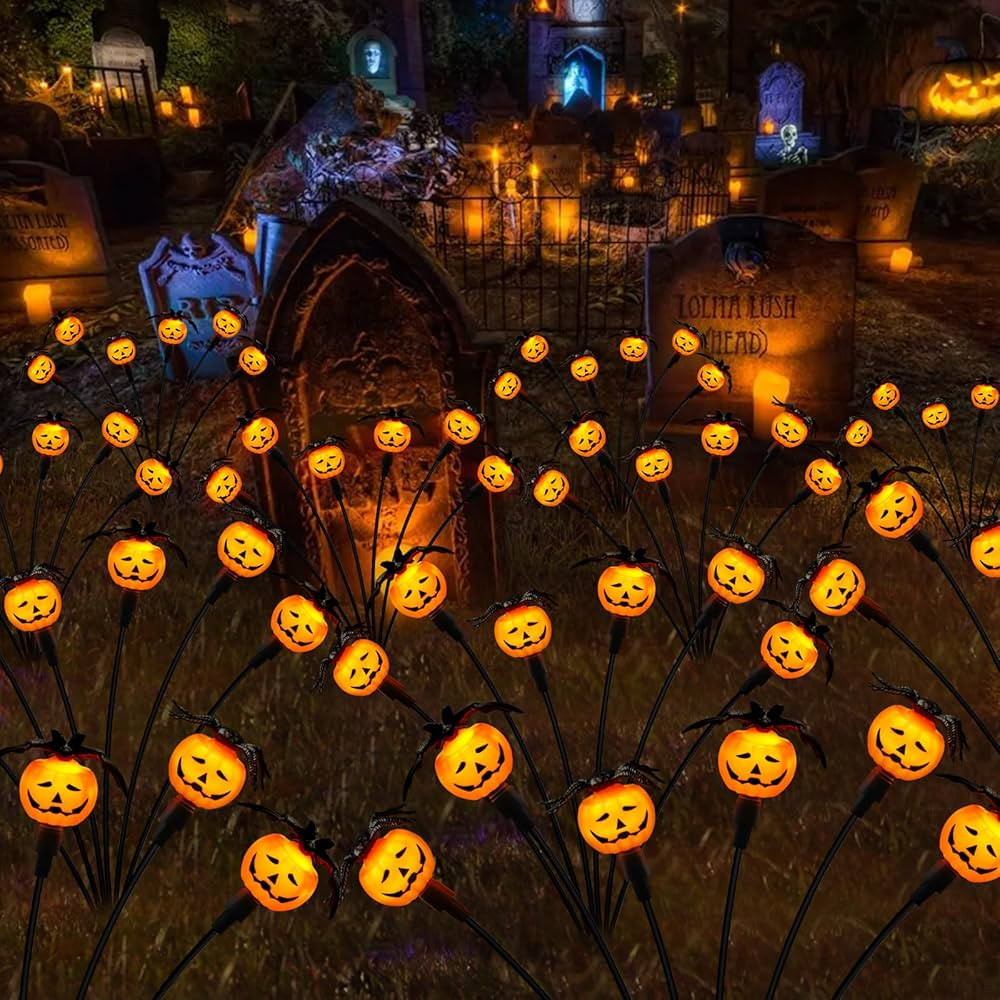 Halloween Decorations Outdoor 4 Pack Solar Lights, 24 LED Scary Pumpkin Swaying Firefly Lights wi... | Amazon (US)