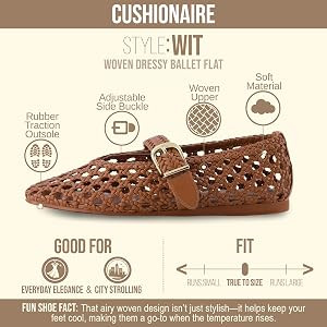 CUSHIONAIRE Wit Hand Woven Womens Flats, Comfortable Mary Jane Ballet Flat with Adjustable Buckle... | Amazon (US)
