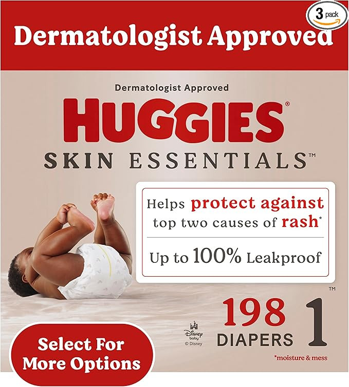 Huggies Size 1 Diapers, Skin Essentials Baby Diapers, Size 1 (8-14 lbs), 198 Count (3 Packs of 66... | Amazon (US)