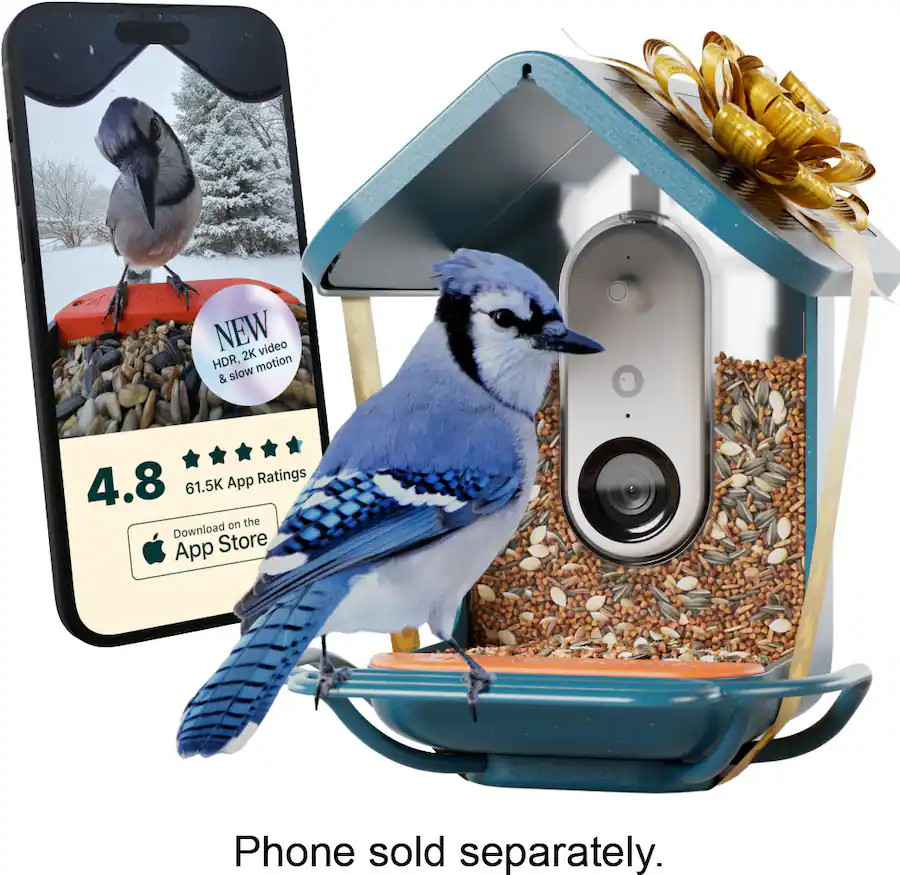 Bird Buddy - Smart Bird Feeder w/ Solar Roof (Pro Camera Version w/ Extended Perch) - Blue | Best Buy U.S.