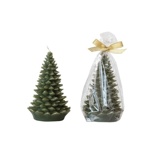 Amazon.com: Creative Co-Op Tall Holiday Tree Shaped Candle with Gold Tips, Evergreen Color : Home... | Amazon (US)