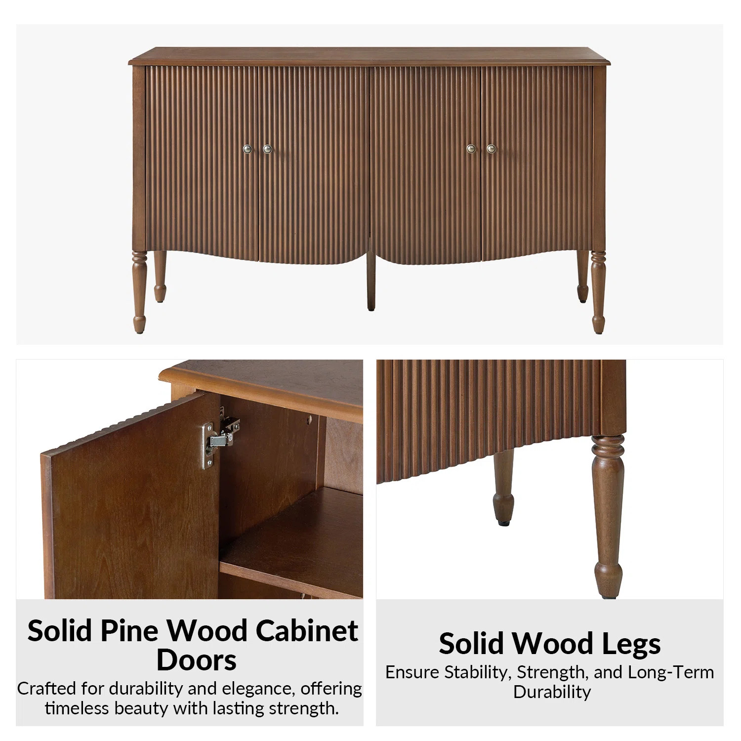 Martha Avis Transitional 58"W 4-Door Fluted Curved Sideboard with Cable Management | Wayfair North America