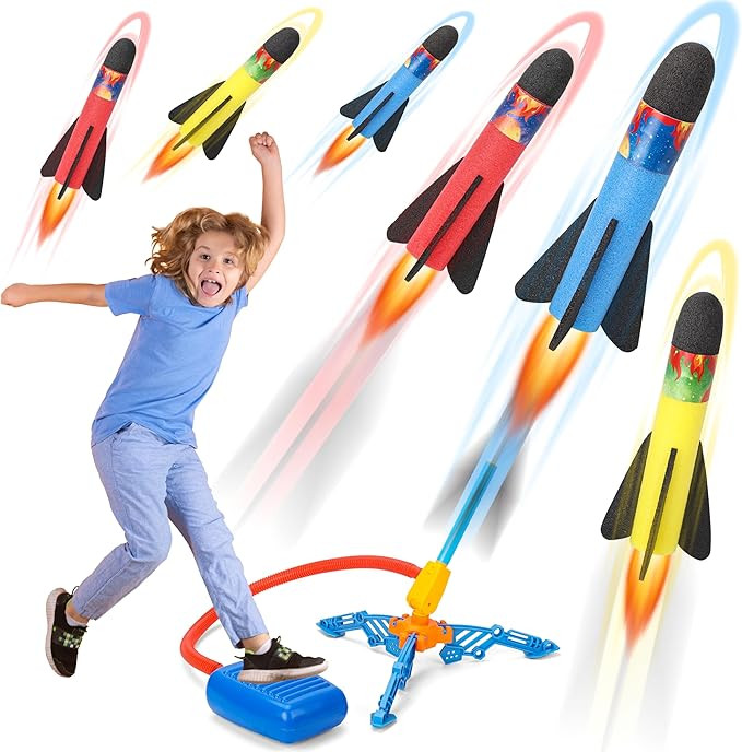 Toy Rocket Launcher for Kids, Flying Foam Rocket & Jump Air Launching Pad, Fun Outdoor Outside Ac... | Amazon (US)