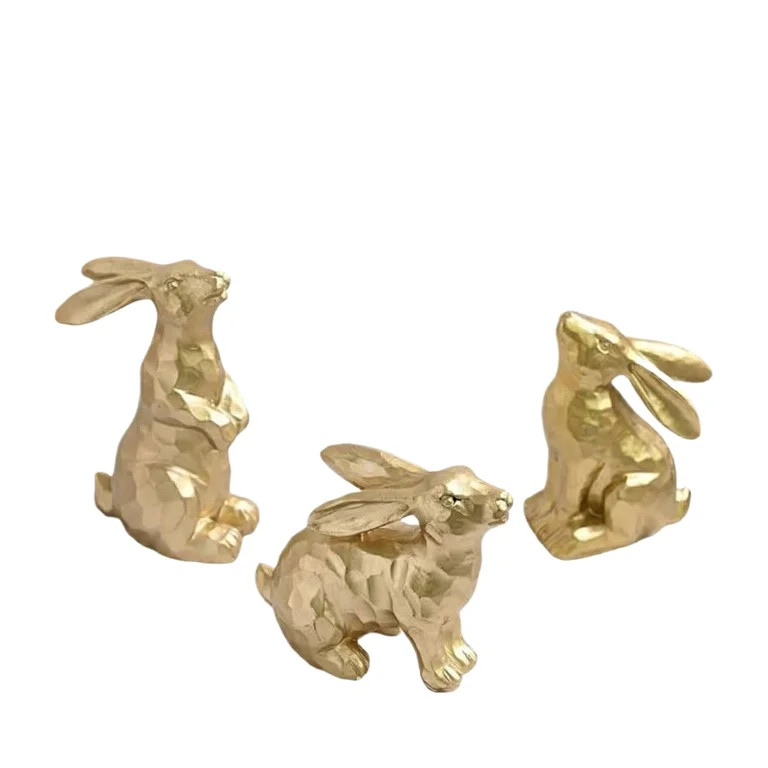 Easter Bunny Figurines Set of 3, Gold Hammered Resin Rabbit Statues, Vintage Metallic Bunny Sculp... | Walmart (US)