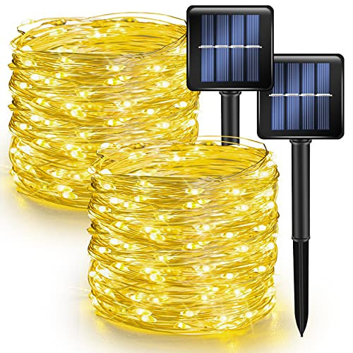 Dazzle Bright 2 Pack Solar String Lights Outdoor, Total 80FT 240LED Solar Powered Waterproof Fairy Lights 8 Modes, Silver Wire Lights (Warm White) | Amazon (US)