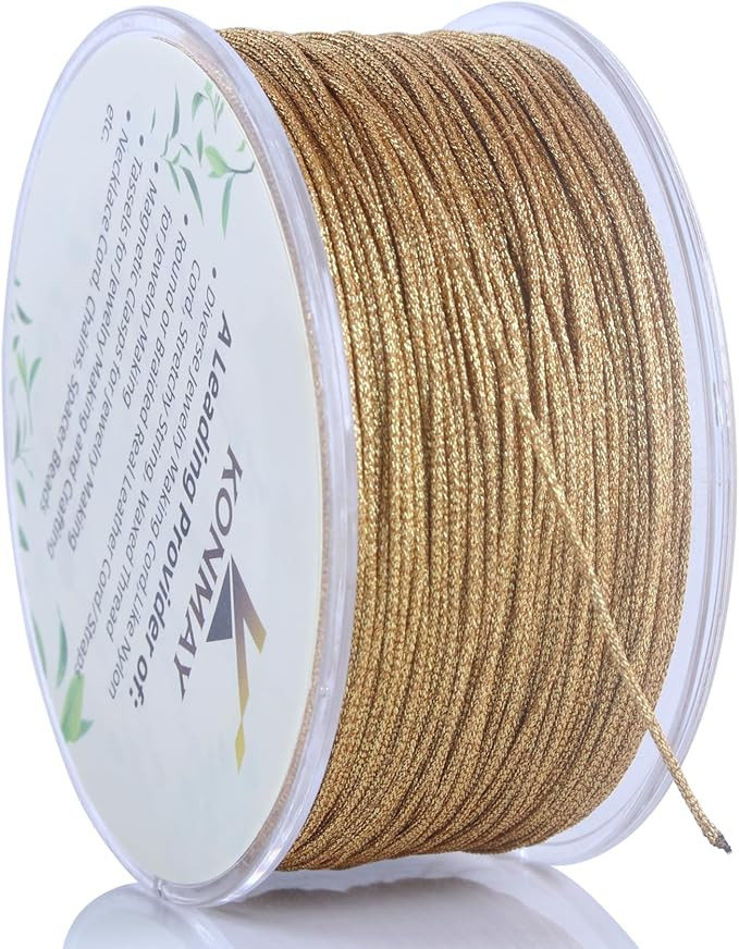KONMAY 0.8mm Metallic Golden Nylon Bracelet Cord with Case for Bracelets,50 Yards Gold Ornament S... | Amazon (US)