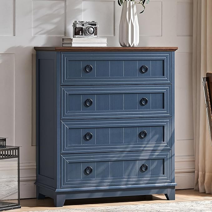 Joaxswe Farmhouse 4 Drawer Dresser for Bedroom, 35" Tall Small Dressers & Chest of Drawers, Rusti... | Amazon (US)