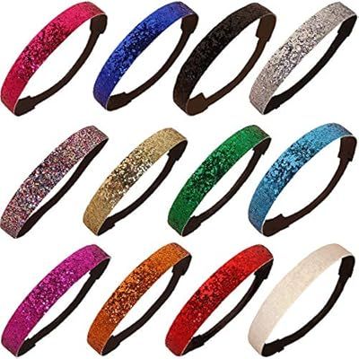 12 Glitter Headbands All COLORS by Kenz Laurenz - Elastic Stretch Sparkly Fashion Headband for Te... | Amazon (US)