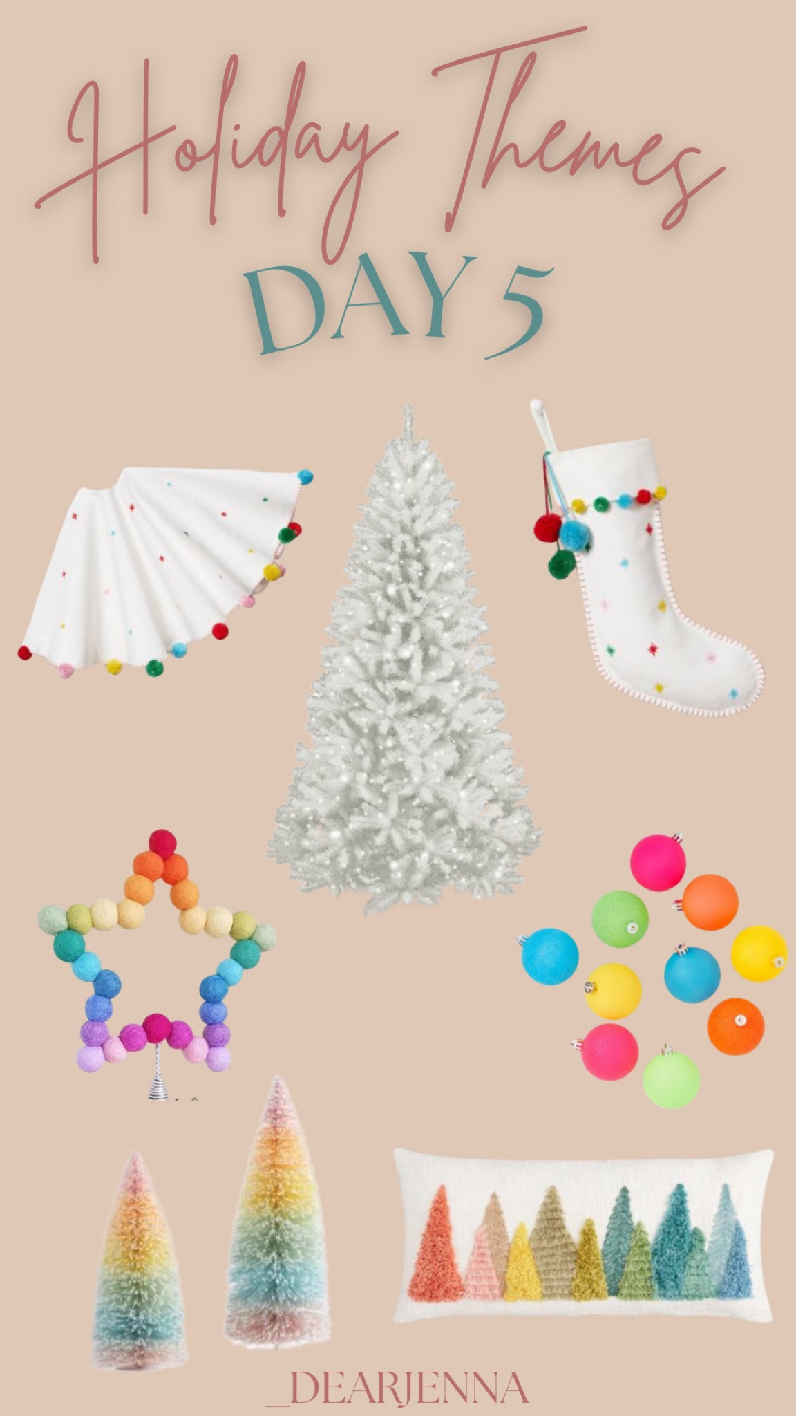 Day 5 of Holiday Themed decor. Check back every day 11/1-11/7 for a new theme to help kick start your holiday season. Today’s theme is rainbow. The white base with a pop of color is such a fun and cute look! 

Christmas tree decorations, affordable and budget friendly!

#LTKhome #LTKSeasonal #LTKHoliday