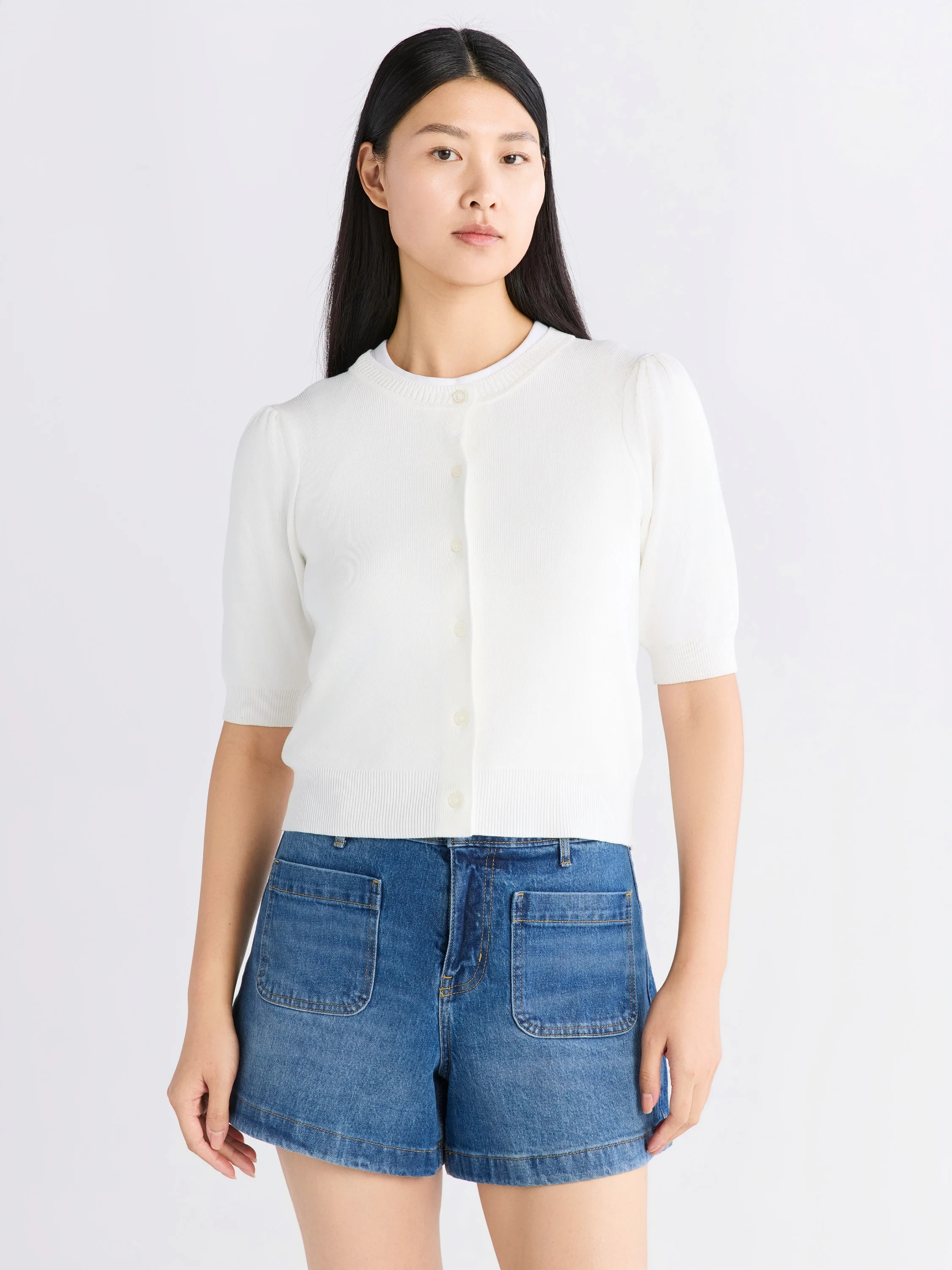 Free Assembly Women's Cardigan Sweater with Puff Sleeves, Lightweight, Size XS-XXL | Walmart (US)