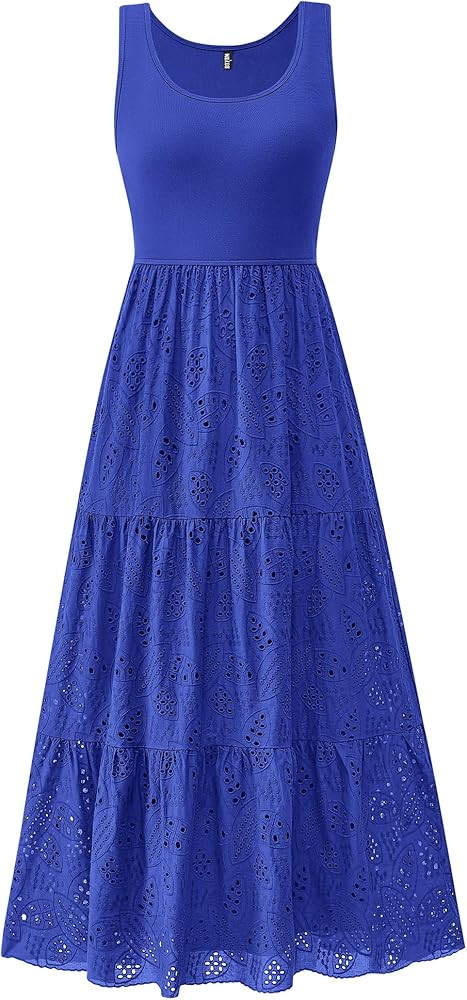 BTFBM Women Summer Eyelet Midi Dresses Casual Spring 2025 Sleeveless A Line Flowy Vacation Beach ... | Amazon (US)