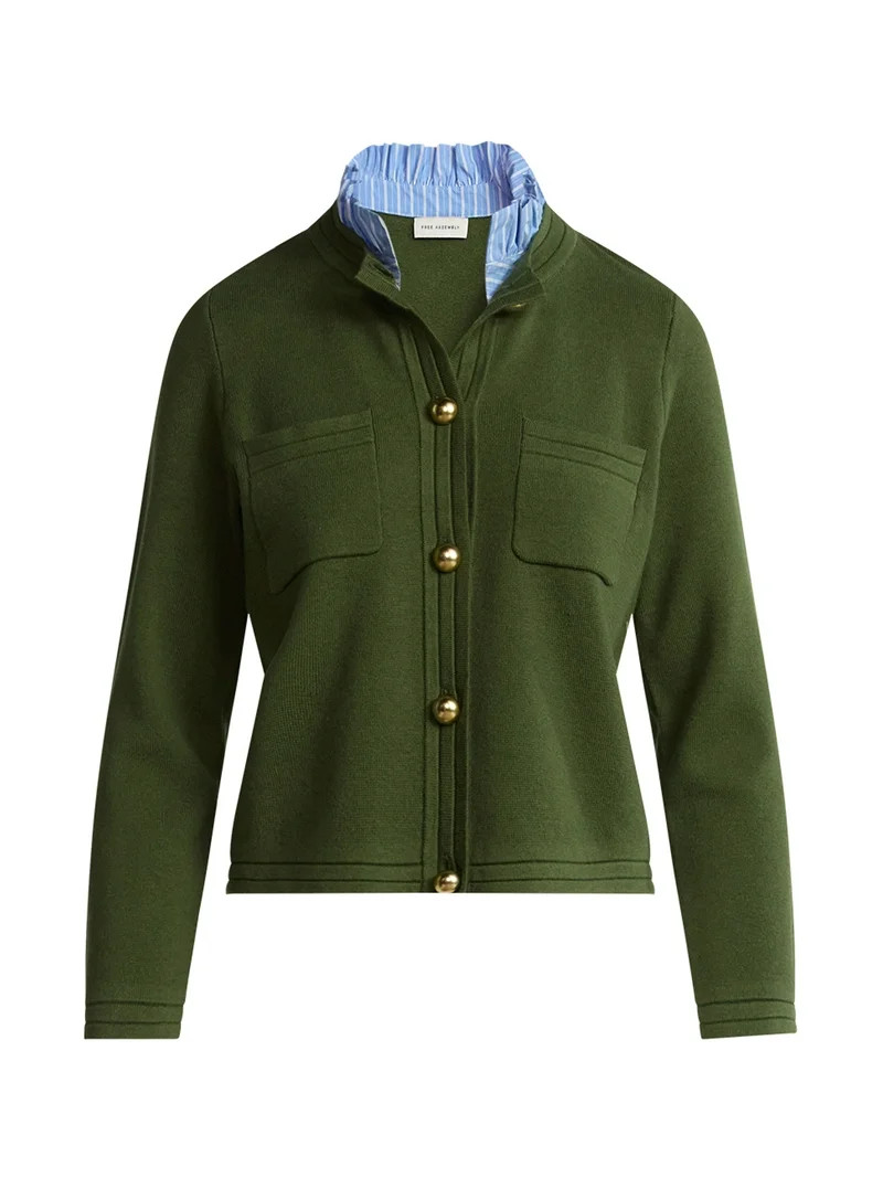 Free Assembly Women's and Women's Plus Ruffle Neck Chest Pocket Cardigan, Sizes XS-4X - Walmart.c... | Walmart (US)