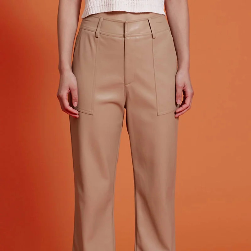 LUCY PARIS Jennifer Faux Leather Pants In Tan - Brown - S | Verishop