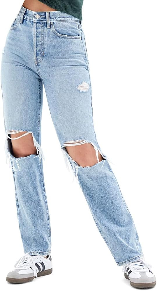 PacSun Women's Light Indigo Ripped Knee Dad Jeans | Amazon (US)