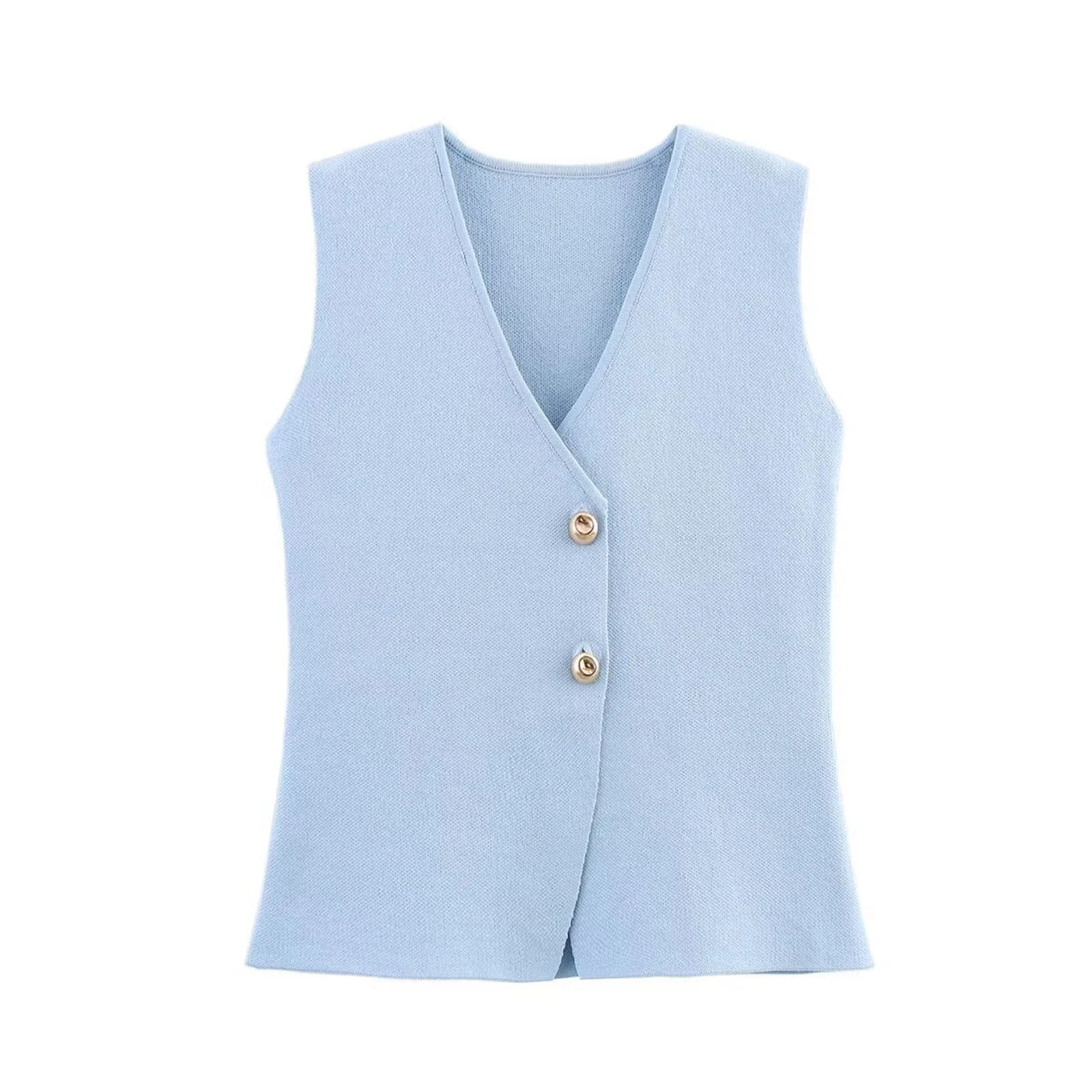 Women's Retro Gold Button Knit Vest V-Neck Sleeveless Pullover Crop Sweater Tank Top Ribbed Textu... | Walmart (US)