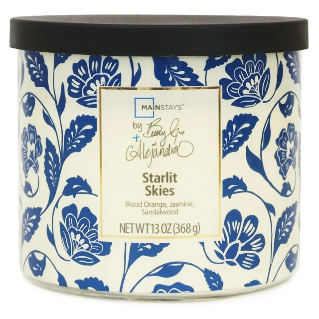 Mainstays by Becky G. & Alejandra 3-Wick Starlit Skies Candle, Blue Floral, 13 oz | Walmart (US)