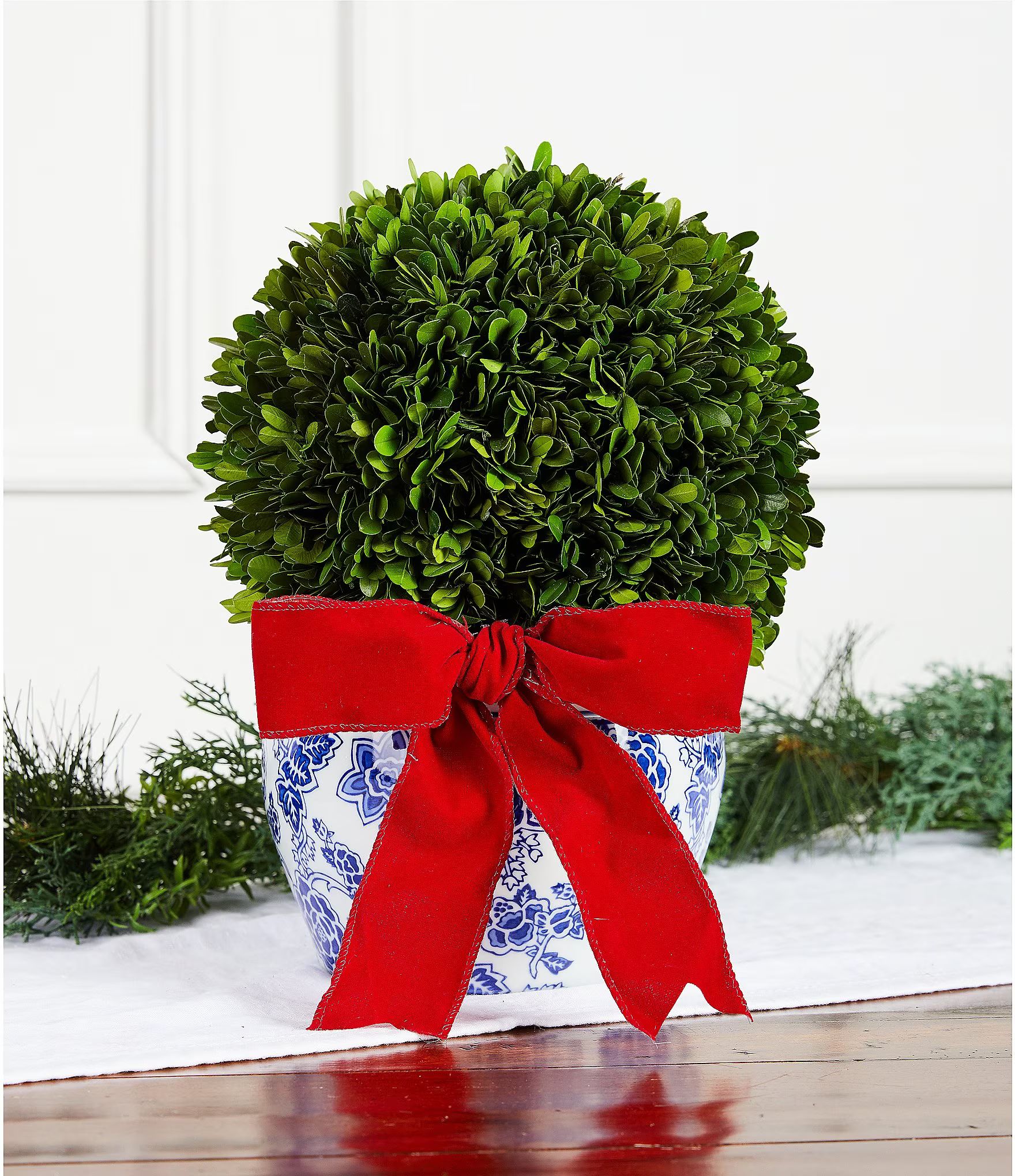x Mrs. Southern Social Merry & Grand Collection Preserved Boxwood Topiary in Ceramic Pot | Dillard's
