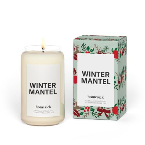 Homesick Scented Candles for Home (Winter Mantel) - 13.75 oz Long-Lasting Soy Wax Blend Jar Candle Gifts for Women & Men for All Occasions, 60-80 Hours Burn Time - Notes of Fraser Fir & Holly Berry | Amazon (US)