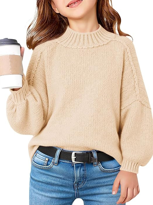 Haloumoning Girls Oversized Sweater Kids Batwing Long Sleeve Mock Neck Pullover Fall Clothes 5-14... | Amazon (US)