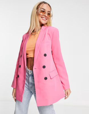 Stradivarius oversized dad blazer in hot pink | ASOS (Global)