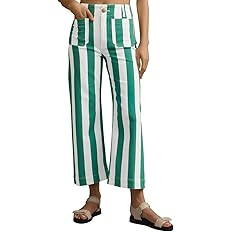 Tankaneo Womens Cropped Striped Jeans Casual High Waisted Stretchy Straight Leg Denim Pants with ... | Amazon (US)