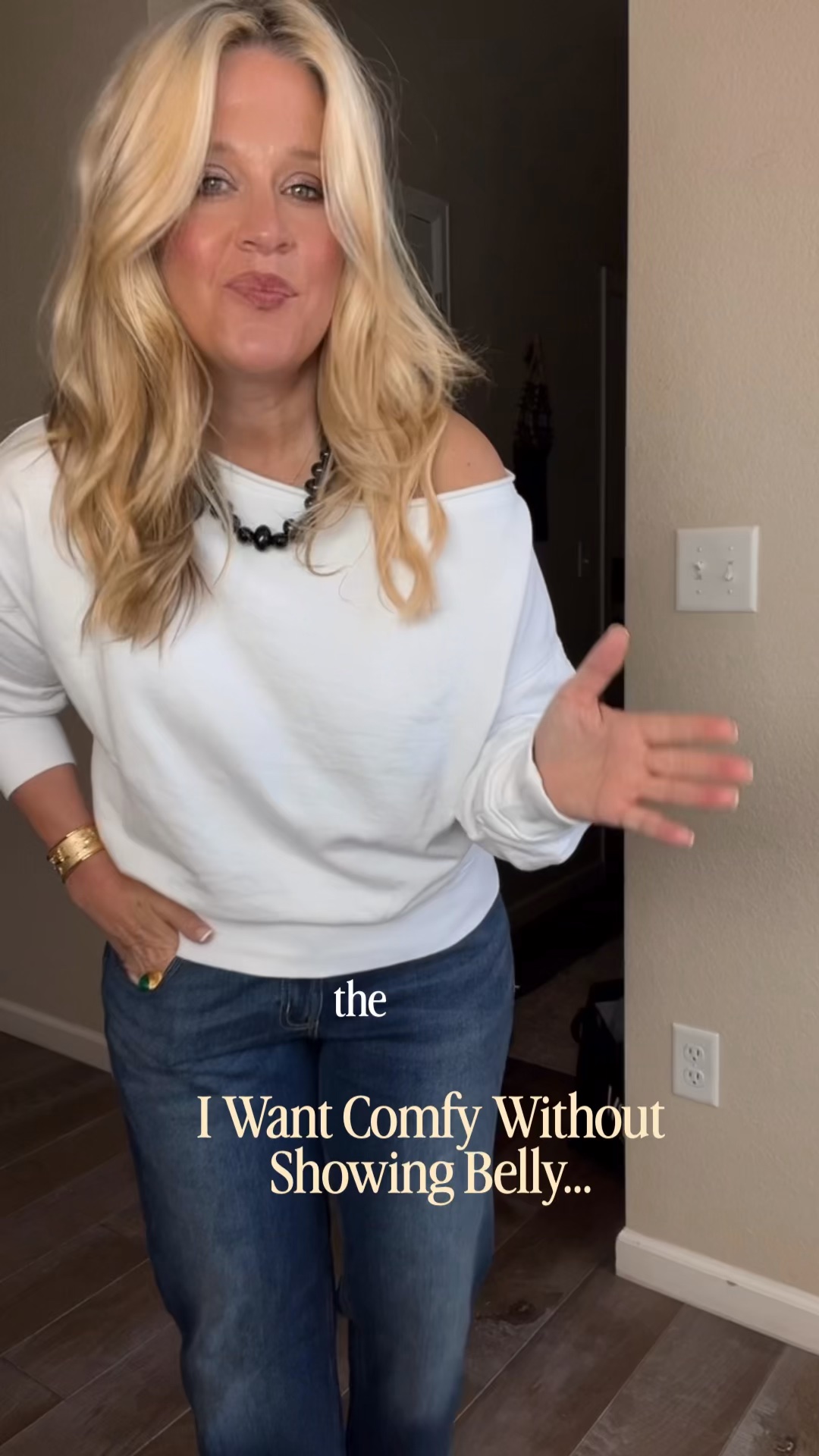 ✨Tap the bell, save and ❤️ start here over 40 fashion, midlife style, midsize fashion and luxury looks for less.  


⬇️Sizing information:
Large top (size up if in between sizes.) jeans 12 (size down if in between sizes.) 

I want comfy without everything clinging to my belly.

This off-shoulder sweatshirt is soft, breathable, and relaxed without swallowing my shape. And these boyfriend jeans sit below the belly button with room through the hip and thigh, so they feel easy instead of restrictive.

Together, they skim the middle, balance the proportions, and still look current.

Comfy without feeling frumpy? Yes please.

Comment COMFY and I’ll send you both and share this with a friend who wants comfort without the cling.

👑 Helping you look good, feel good.-Lindsey Denver   Check back daily for belly-friendly style, confidence, and Outfit Physics™.

#LTKOver40 #LTKMidsize #LTKPlusSize