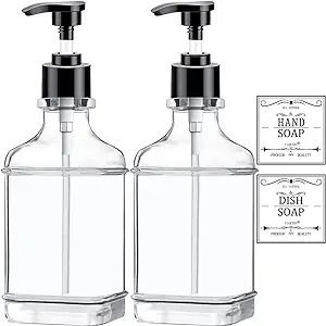 Clear Soap Dispenser with Pump, Waterproof Labels (2 Pack,18 Oz), Plastic Hand Soap Dispenser, Di... | Amazon (US)
