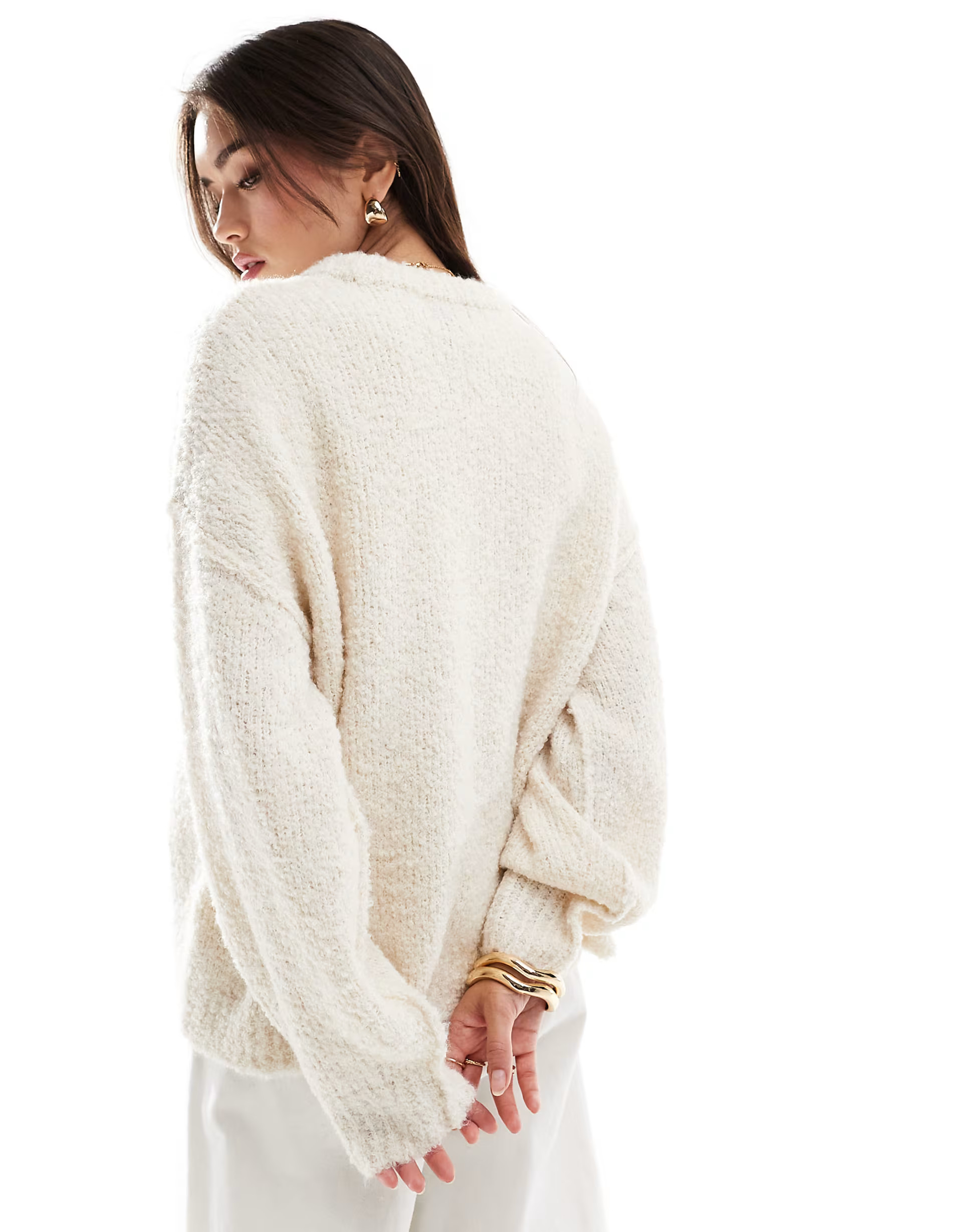 ASOS DESIGN boucle crew neck jumper in cream | ASOS (Global)