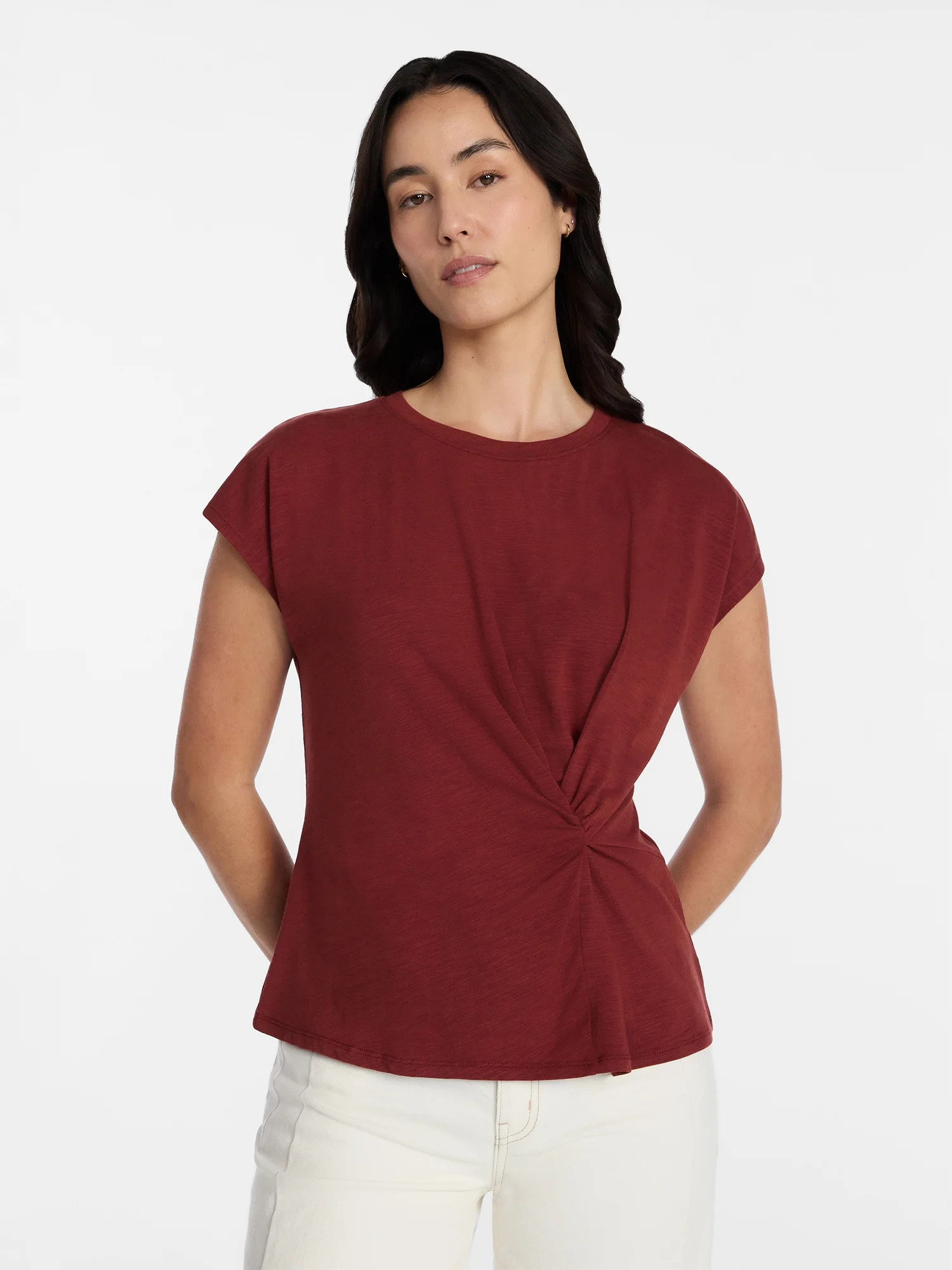 Time and Tru Women's Twist-Front Tee with Short Sleeves, Sizes XS-XXXL | Walmart (US)