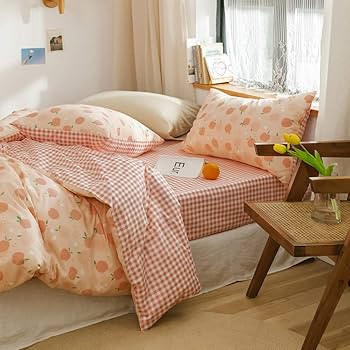 BlueBlue Peach Duvet Cover Set Queen 100% Cotton Bedding for Kids Boys Girls Teens Cartoon Fruit ... | Amazon (US)