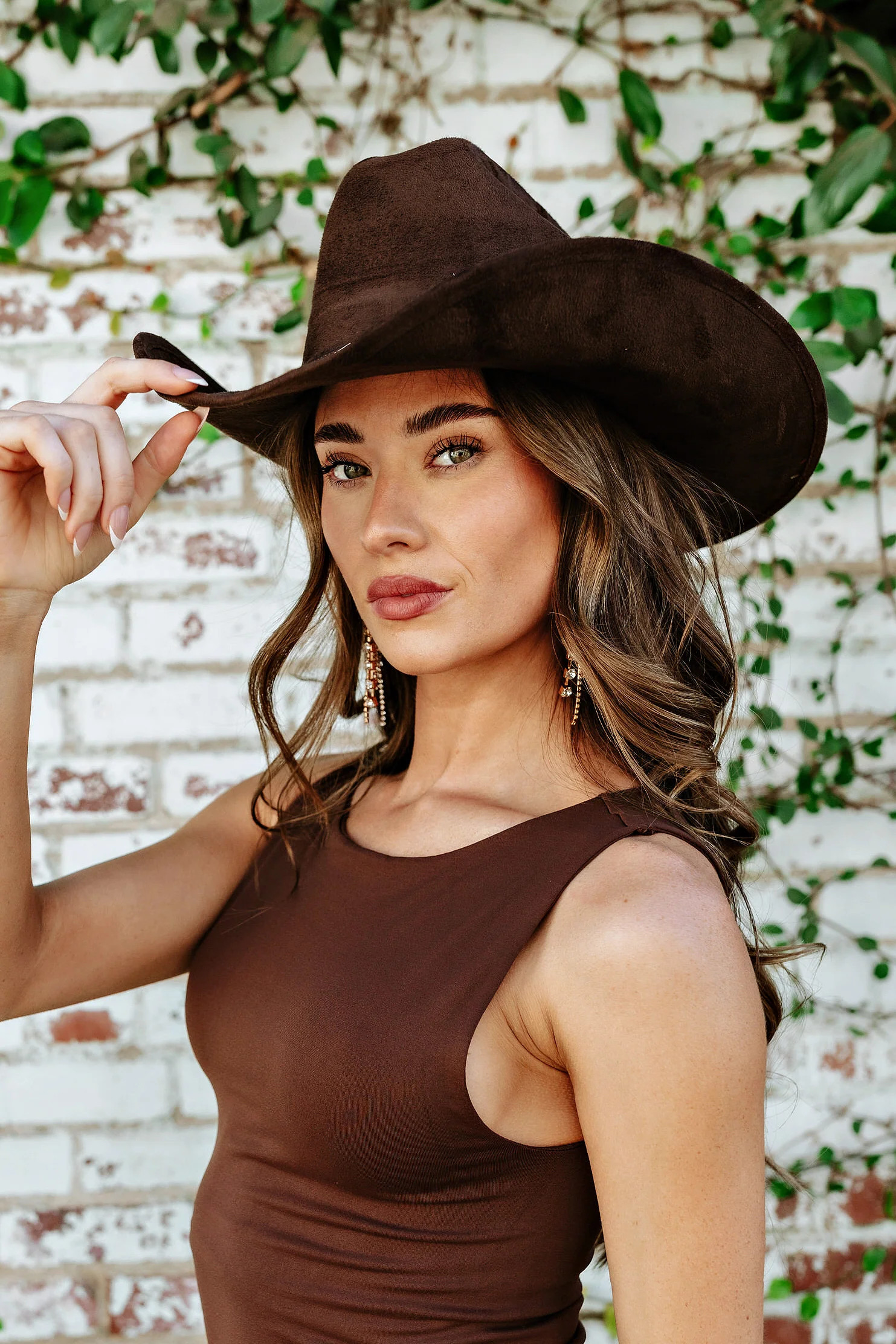 NEW!! The "Dolly" Faux Suede Cowboy Hat in Brown | Glitzy Bella