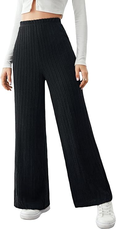 SOLY HUX Women's Casual Elastic High Waisted Knit Wide Leg Loose Long Lounge Pants Trousers | Amazon (US)