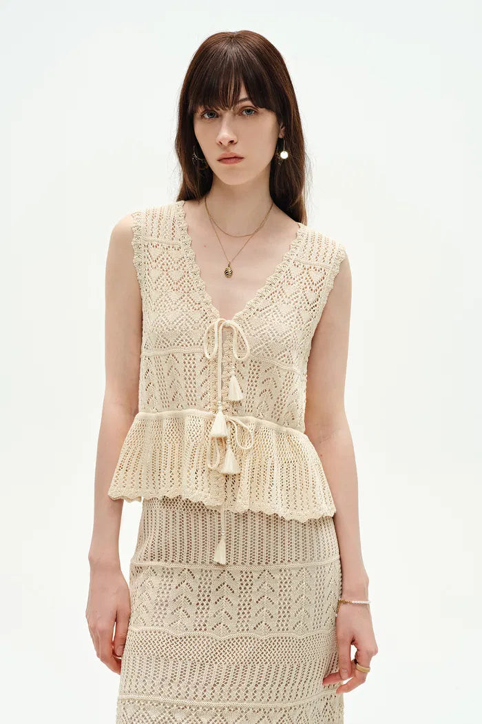 Grazia Sleeveless Ruffled Hem Top and Skirt Set in Linen Blend Knit | Fabrique