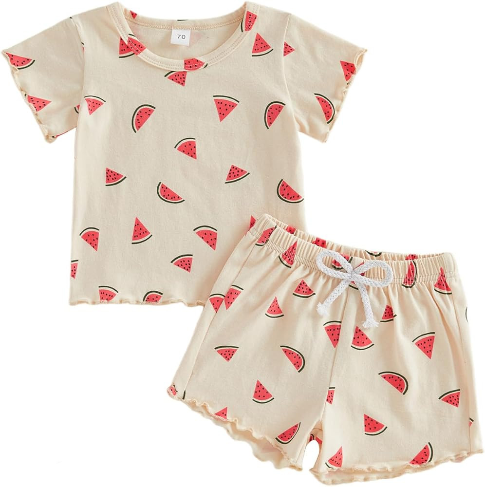 fhutpw Toddler Baby Girls Summer Outfits Daisy Ruffle Short Sleeve T-Shirts Tops Floral Shorts 2P... | Amazon (US)