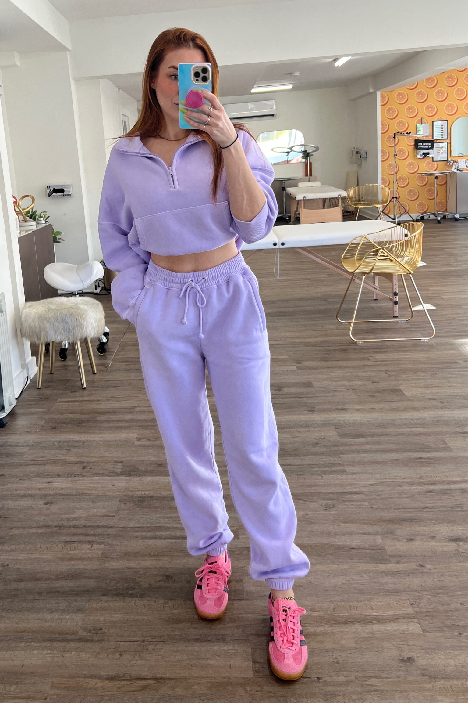 Spring Abercrombie sweat suit comes in so many cute colors & on sale rn! The pink sneakers are sold out on the adidas website so click my link to find them & SIZE DOWN one full size in the shoes I ordered a 6 instead of my usual 7!! 🩷💜

#LTKSeasonal #LTKSpringSale