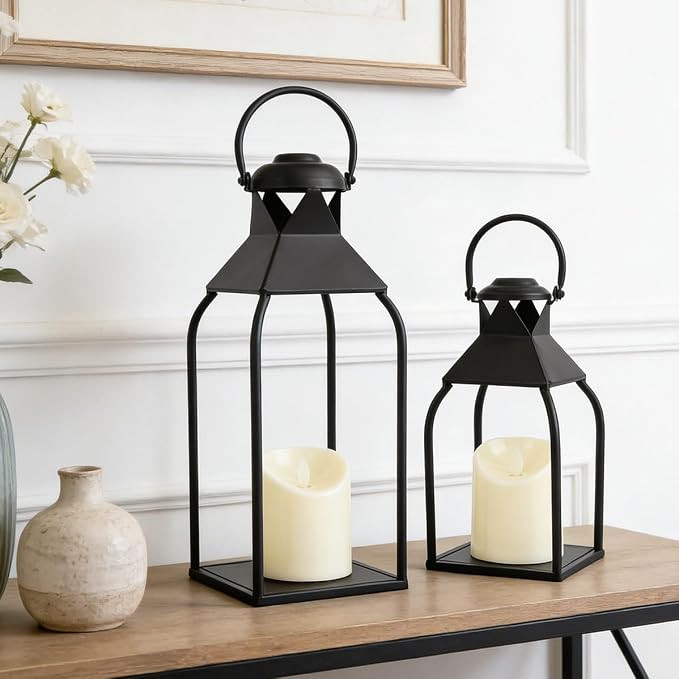 Modern Lantern Decor Indoor,Black Metal Lanterns Outdoor,Decorative Candles Lanterns for Living R... | Amazon (US)