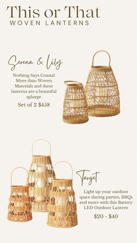 Light up your outdoor space during parties barbecues, and more with woven outdoor lanterns