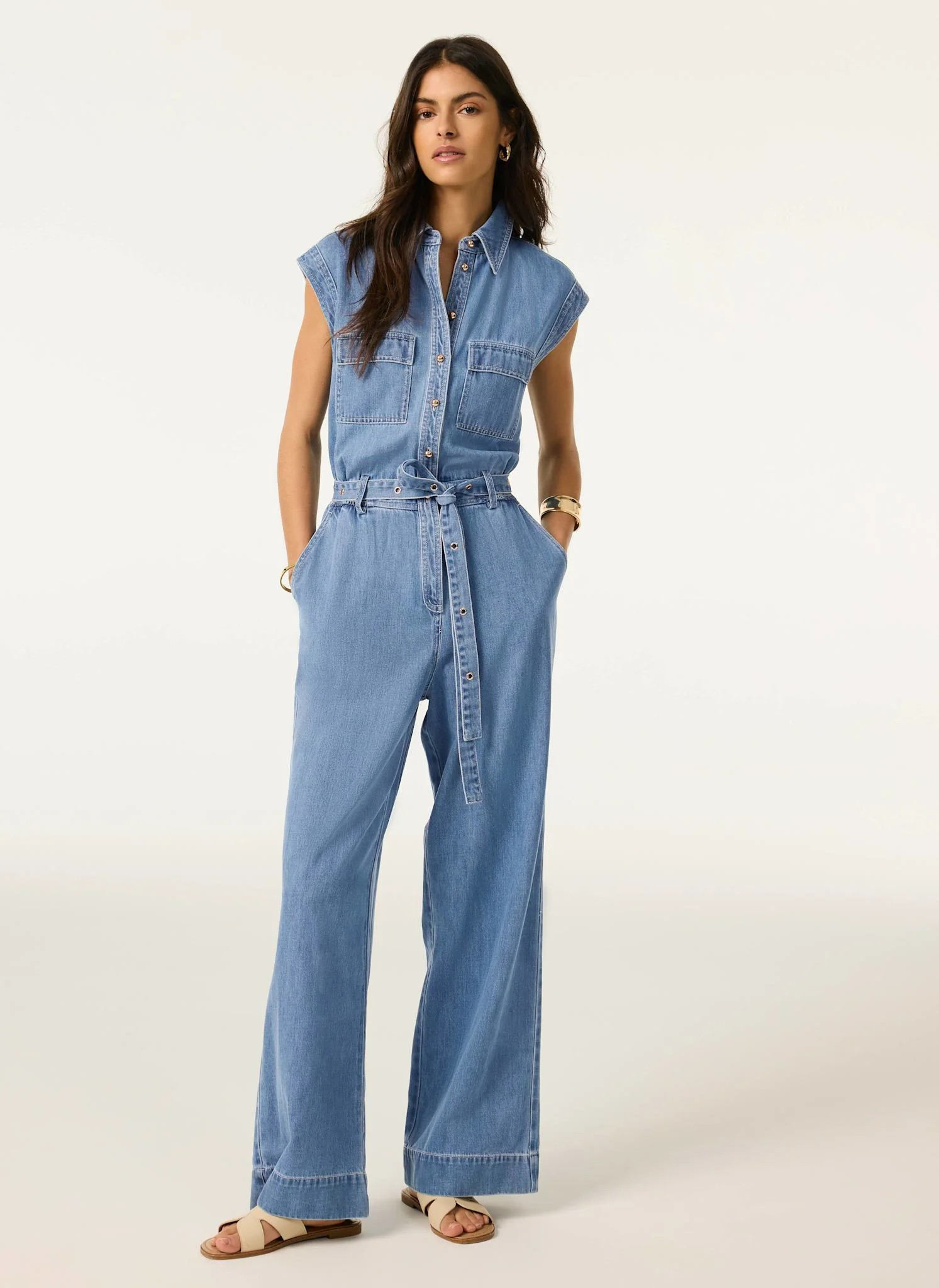 Mid Indigo Denim Jumpsuit | Mint Velvet