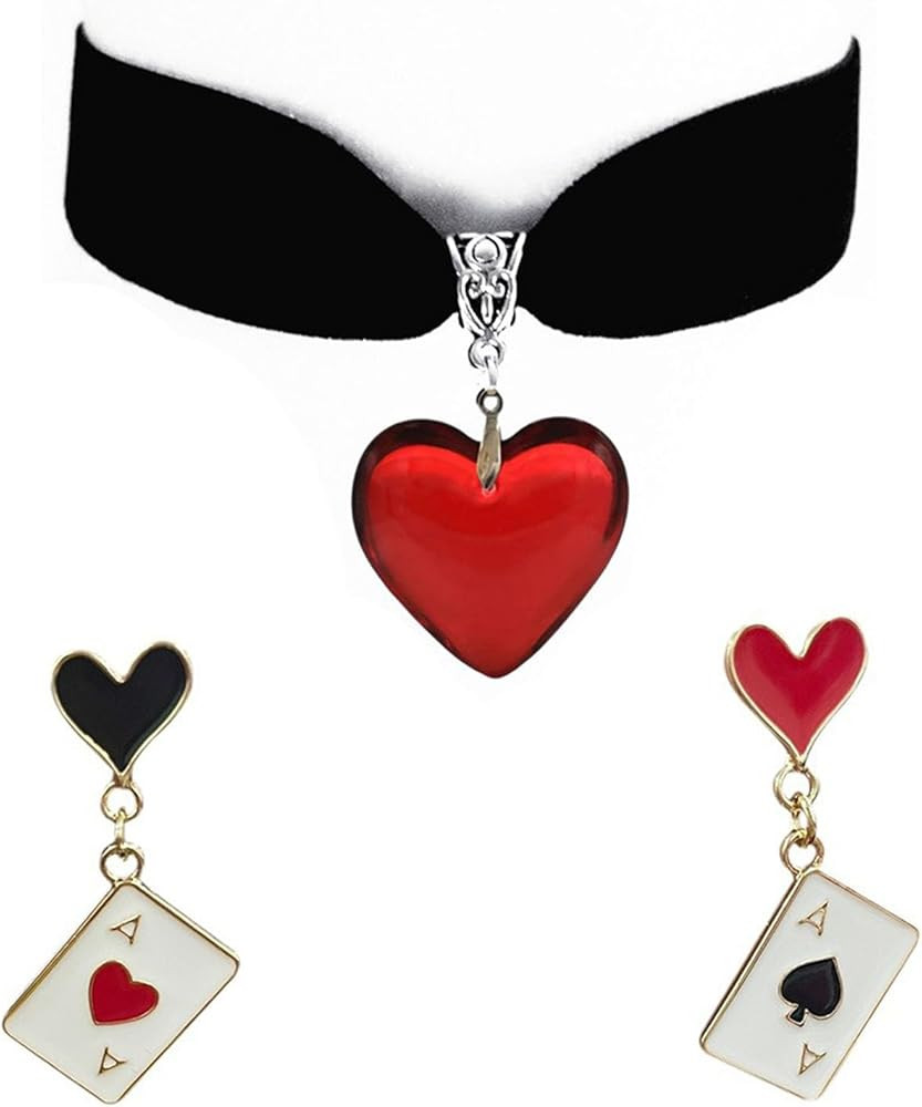 Queen of Hearts Dangle Drop Earrings Asymmetric Poker Earrings Vampire Blood Drop Black Choker Ne... | Amazon (US)