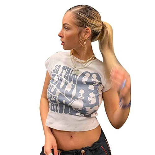 Tuislay Baby Tees for Women Y2k Graphic Crop Tops Cute Funny Streetwear Aesthetic E-Girl Clothes Slim Fit Casual T-Shirt | Amazon (US)