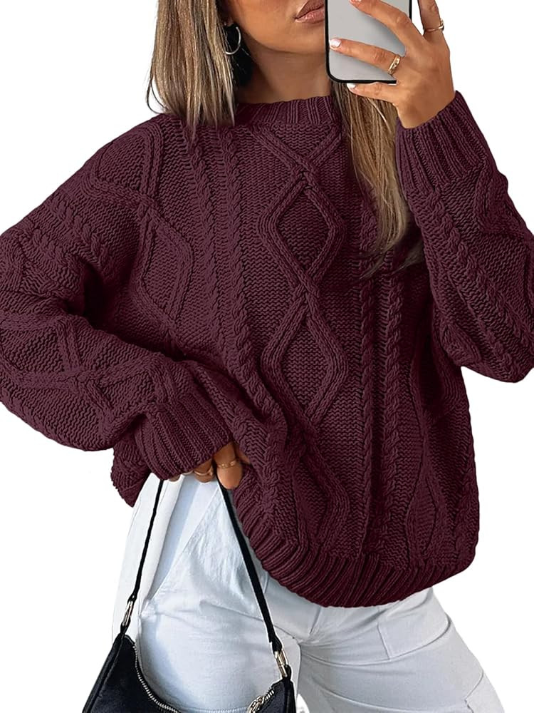 Trendy Queen Women's Oversized Cable Knit Crewneck Sweaters | Amazon (US)