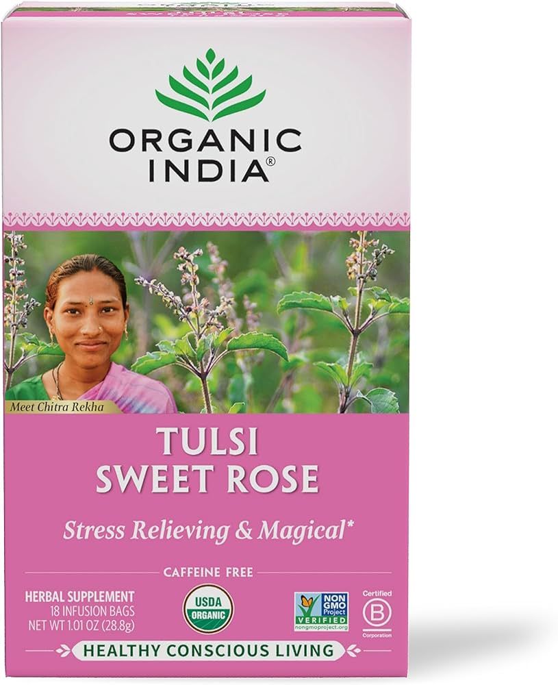 Organic India Tulsi Sweet Rose Herbal Tea - Holy Basil, Stress Relieving & Magical, Immune Suppor... | Amazon (US)