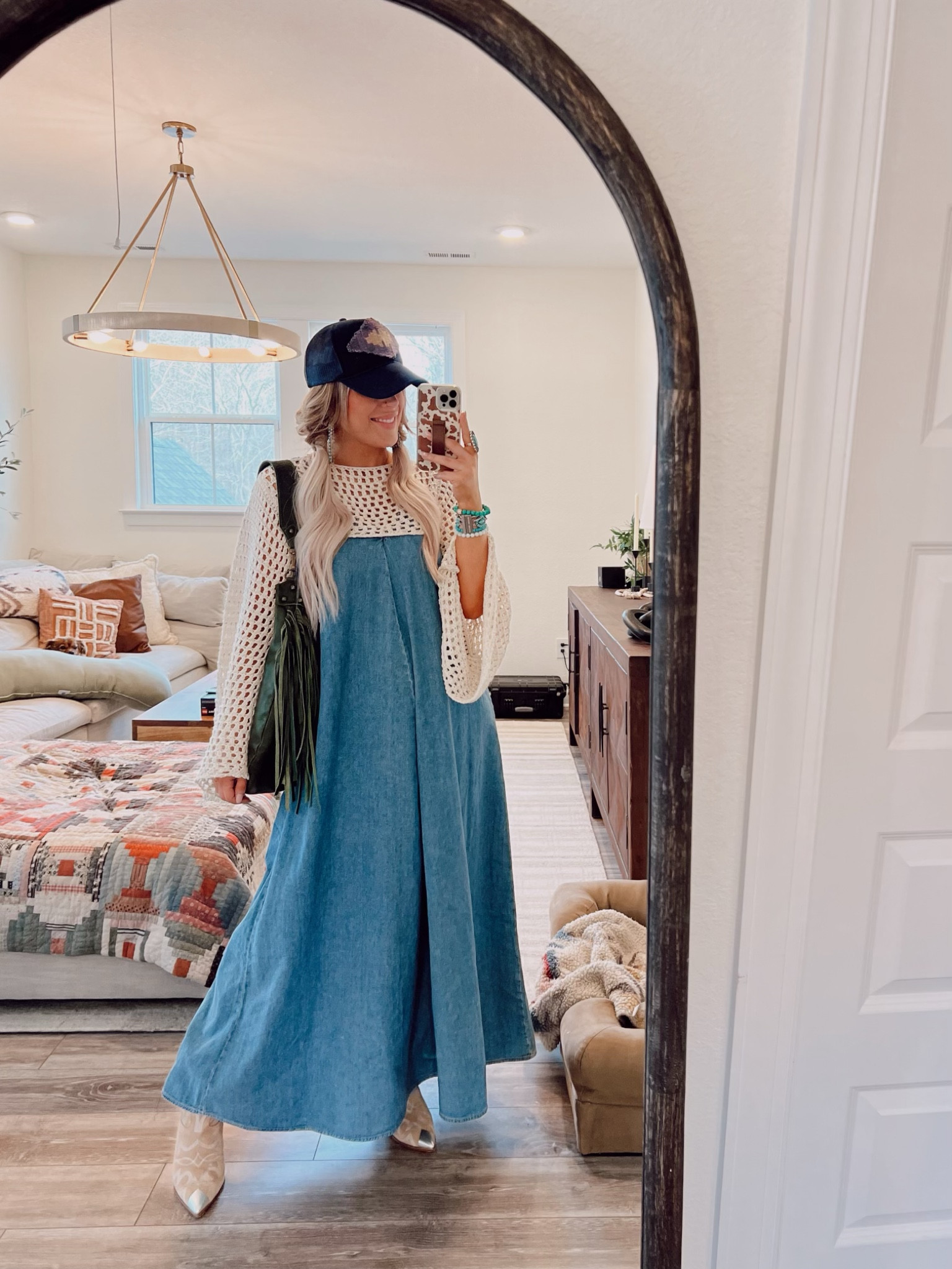 Today’s Look
Before Getting Ready- Tank (Free People) Pants(Bumpsuit) 
Dress- Zara 
Shrug- Free People
Boots- Revolve 
Purse- Nena and Co
Hat- Boho Trace 
Earrings- Goldie Lew

#LTKstyletip #LTKshoecrush